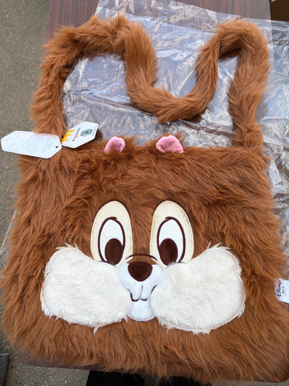 Disney Chip ’n Dale Potdemiel Plush Furry Tote Shoulder Bag Brown NWT